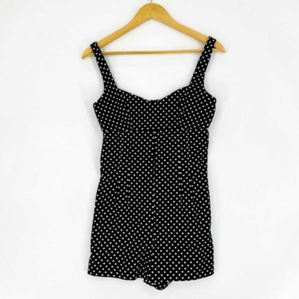 Zara Black Polka Dot Romper Size XS Sleeveless Retro‎ Style Y2K Chic Festival